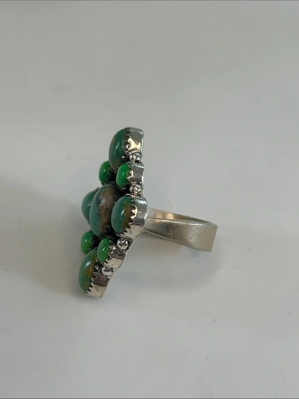 Southwest Sterling Silver Green Apple Mojave & Blue Turquoise Statement Ring 13g